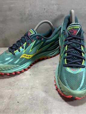 Saucony Peregrine 5 Trail Running Shoes Sneakers Womens 7.5 Green Mesh S10268-3